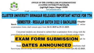 Cluster University Srinagar Releases Notice for 7th Sem