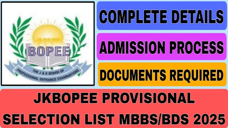 JKBOPEE Provisional Selection List MBBS and BDS 2025