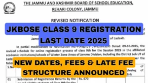 JKBOSE Class 9 Registration Last Date 2025