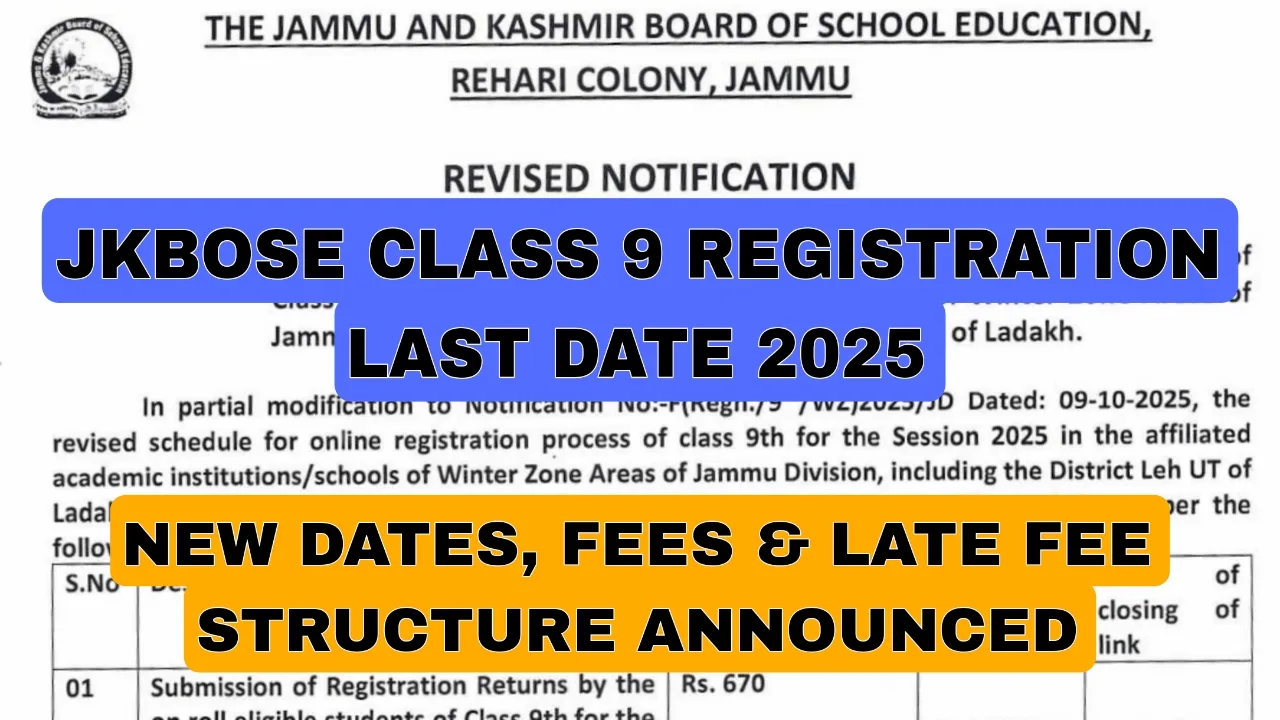 JKBOSE Class 9 Registration Last Date 2025