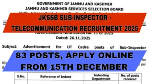 JKSSB Sub-Inspector Telecommunication Recruitment 2025
