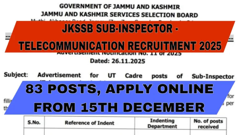 JKSSB Sub-Inspector Telecommunication Recruitment 2025